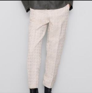 Zara Cream Textured Tweed Straight Leg Dress Pants Trousers Careerwear